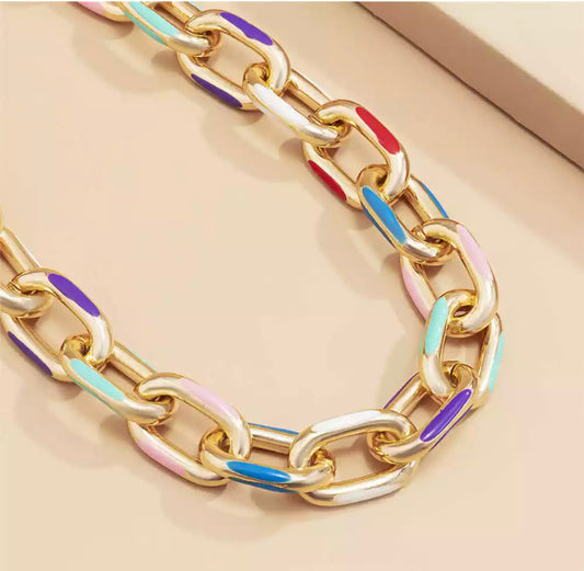 Multi color linked chain necklace